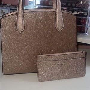 Brand new Kate Spade sparkly gold bag with matching wallet